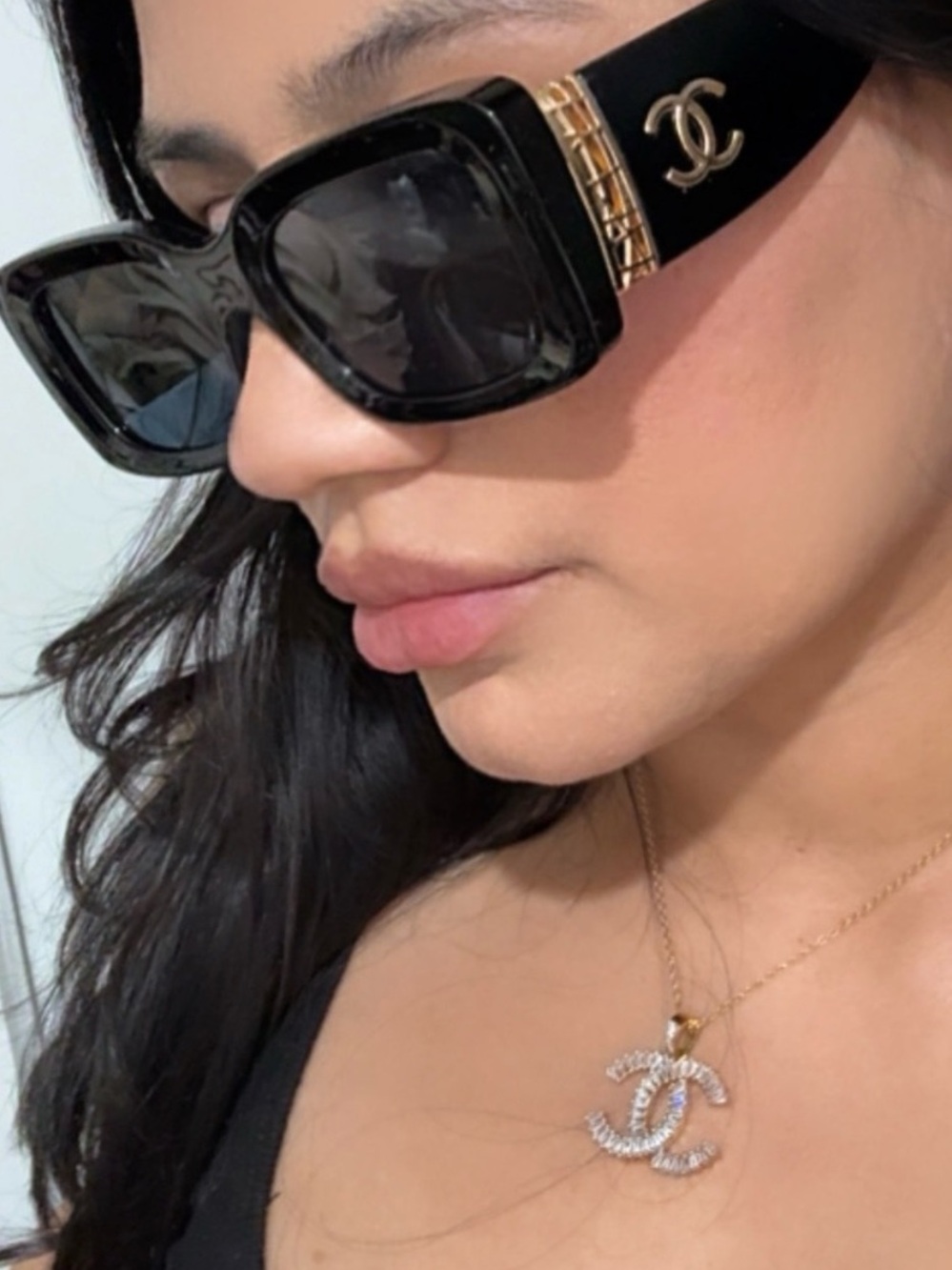 CHANEL Oversized Sunglasses -Black & Gold Rectangular with Interlocking CC